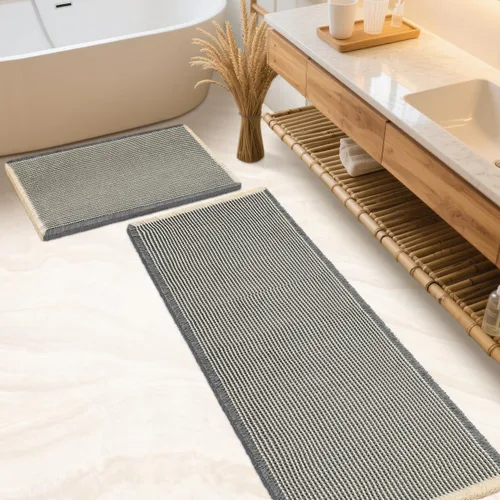 Miniatura 82 de IM HOME Tapete de baño de punto gofre, color caqui, de 24 x 17 pulgadas, tejido bohemio, moderno, absorbente, antideslizante, suave, lavable