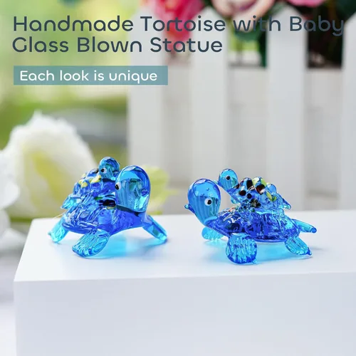 Miniatura 5 de HDCRYSTALGIFTS Figuras de tortuga marina de vidrio soplado de 2.5 pulgadas, regalo para mujeres, colección de animales marinos de vidrio hecho a