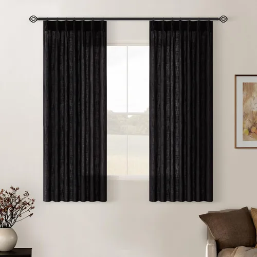 Miniatura 11 de Cortinas de lino natural con pliegues fruncidos de 120 pulgadas de largo para sala de estar, cortinas plisadas con ganchos y lengüeta trasera
