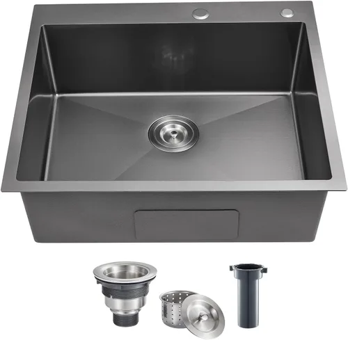 Miniatura 18 de POPFLY Fregadero de cocina de 20×16 pulgadas con caída, fregadero de cocina de acero inoxidable calibre 18 sobremontado de un solo cuenco, pequeño