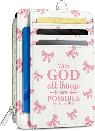Miniatura 26 de Cartera delgada para mujer - Soporte para tarjetas de crédito con bloqueo RFID, cartera de piel sintética con ventana de identificación y bolsillo