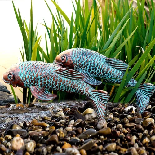 Miniatura 9 de Estatuas de Jardín de Peces Koi de Cerámica Antigua - Juego de 2 Exquisitas Esculturas de Peces para Exteriores, Patio, Estanque y Decoraciones