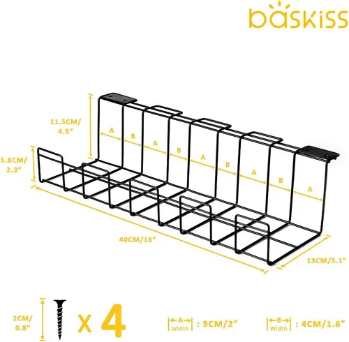 Miniatura 4 de Bandeja organizadora de cables debajo del escritorio, 2 paquetes