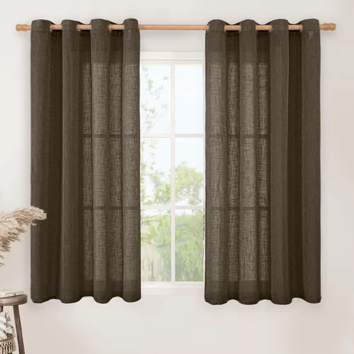 Miniatura 108 de LAMIT Cortinas de lino marrón caramelo para sala de estar, 84 pulgadas, de lino sintético, texturizado, filtrante de luz, paneles de privacidad