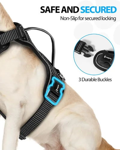 Miniatura 6 de Emperor Pets Arnés sin tirones para perros pequeños, chaleco Oxford reflectante acolchado suave, 2 clips para correa, ajuste ligero ajustable, negro