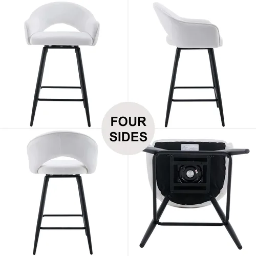 Miniatura 4 de DUOMAY Juego de 2 taburetes de bar giratorios, modernos taburetes de altura de mostrador de 26 pulgadas, silla de isla de cocina tapizada de Blanco