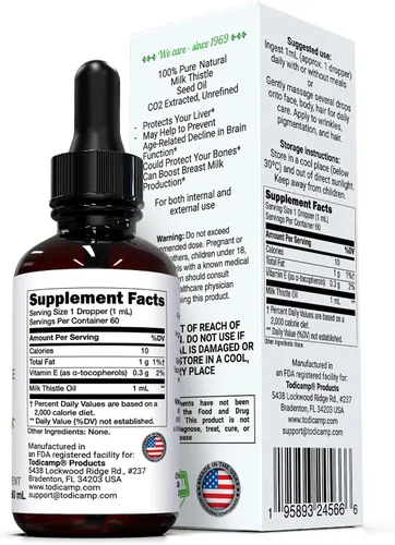 Miniatura 2 de TODICAMP Extracto de aceite de semilla de cardo mariano, 2 onzas líquidas, extracto de cardo mariano líquido de CO2, rico en silimarina, VIT E