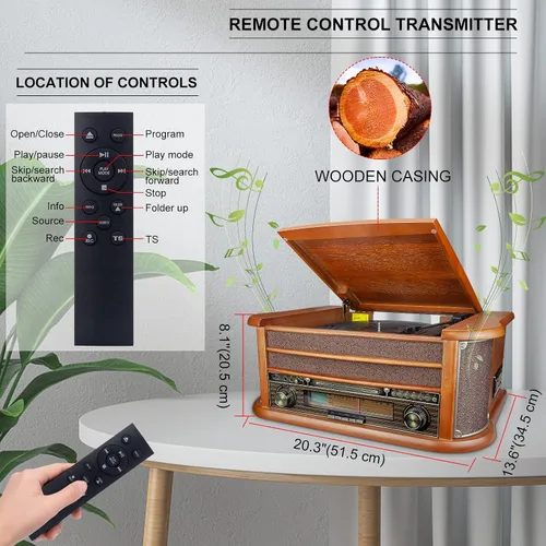 Miniatura 6 de BIGMONAT Tocadiscos todo en uno con altavoces incorporados, reproducción inalámbrica, tocadiscos de 3 velocidades, tocadiscos de vinilo caoba