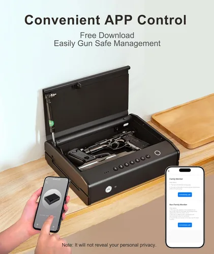 Miniatura 5 de PINEWORLD - Caja fuerte para armas, cajas fuertes biométricas para pistolas de mano, caja fuerte para pistolas con huella digital o teclado, 4