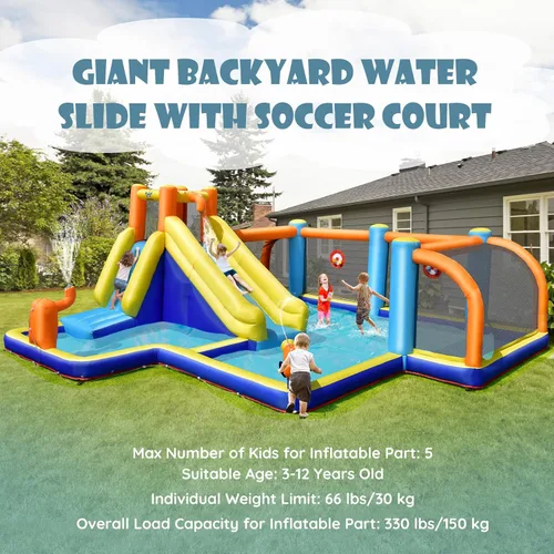 Miniatura 7 de BOUNTECH Tobogán acuático inflable, parque acuático para niños, castillo de salto de fútbol acuático con cañones dobles, piscina de salpicaduras