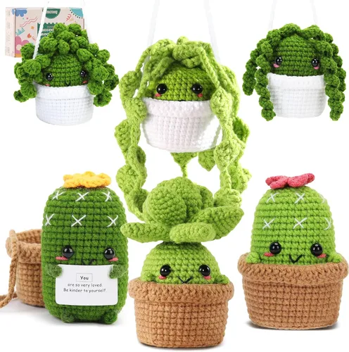 Imcrasy - Kit de ganchillo para principiantes con lecciones de video paso a paso | 6 plantas en macetas y kit de ganchillo de la familia de plantas