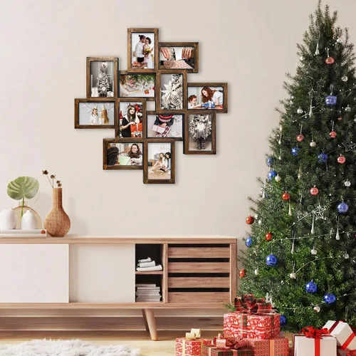 Miniatura 2 de JERRY & MAGGIE - Portarretratos múltiple de 24 x 24 pulgadas, en PVC para pared, para fotografías de 6 x 4 pulgadas, 12 portarretratos, varios Dorado