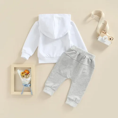 Miniatura 171 de Ropa de bebé niño 3 6 9 12 18 24M 3T Conjunto de pantalones con capucha patchwork sudadera con capucha pantalones de rayas traje de otoño invierno