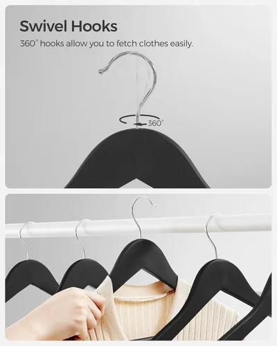Miniatura 4 de SONGMICS Juego de 20 perchas de madera con revestimiento de goma, perchas antideslizantes con ranuras para los hombros, barra para pantalones