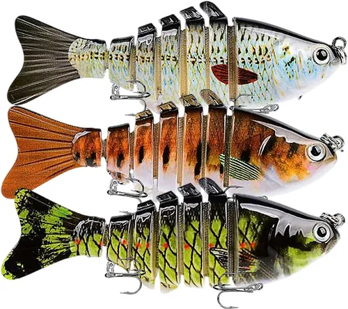 Miniatura 12 de Señuelos de pesca, kits de pesca de peces multiarticulados, hundimiento lento, cebos de agua dulce y salada, cebos de agua dulce y salada para 3