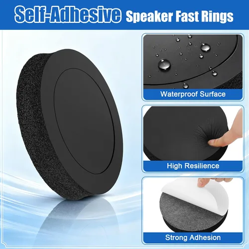 Miniatura 3 de Potenciador de altavoz de espuma de 6.5 pulgadas, 4 anillos rápidos de altavoz autoadhesivo, kit universal de bloqueo de graves de esponja de alto