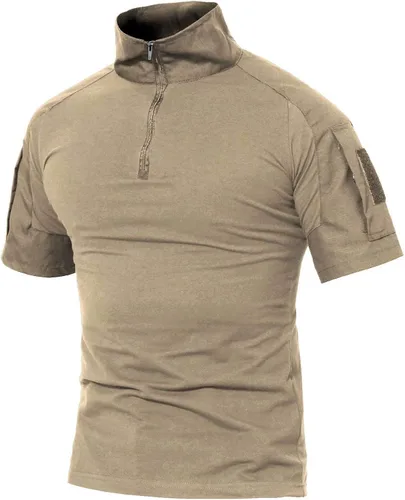 Miniatura 26 de MAGCOMSEN Camisas militares tácticas para hombre con cremallera de 1/4, manga corta, ajustada, camisa de camuflaje