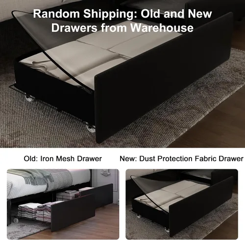 Miniatura 4 de GEGOFORU Base de cama Queen con luces LED y proyector de galaxia, moderna plataforma con respaldo alado con 4 cajones de almacenamiento, puertos