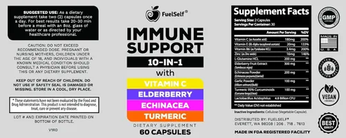 Miniatura 5 de Suplemento de refuerzo de apoyo inmunológico con saúco, vitamina C, equinácea, curcuminoides de cúrcuma, vitamina E, vitamina B6, zinc, L-glutamina