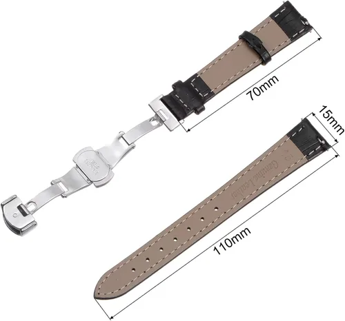 Miniatura 5 de uxcell Correa de reloj de cuero de varios tamaños con hebilla de despliegue rápida para hombres y mujeres