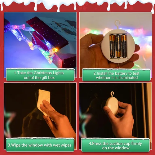 Miniatura 7 de LYUBASA Paquete de 3 luces de Navidad para ventana con temporizador, alimentadas por baterías, lechón LED multicolor para árbol de Navidad