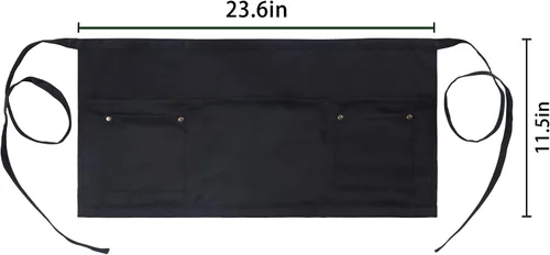 Miniatura 5 de Delantal de servidor con 5 bolsillos, hebilla de remache, unisex, corto y medio camarero, delantal corto