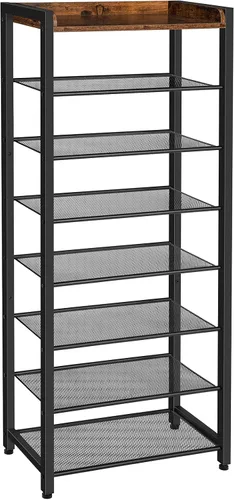 HOOBRO Zapatero de 8 niveles, almacenamiento de zapatos de gran capacidad para 14 a 16 pares, estante de zapatos de metal resistente para entrada de
