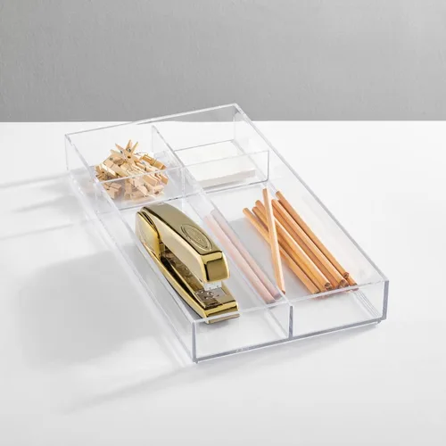Miniatura 2 de mDesign Bandeja organizadora de cajones de almacenamiento divididos de plástico apilable para oficina, para armario, escritorio, estante u