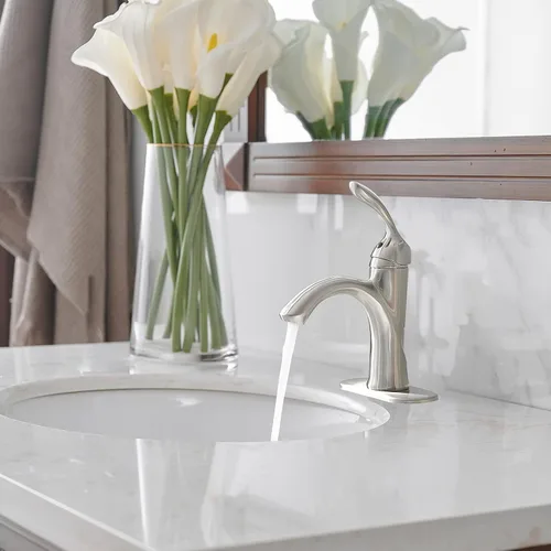 Miniatura 3 de BWE Grifo de baño, grifo de fregadero de níquel cepillado con 1 orificio con drenaje desplegable y líneas de suministro para uso doméstico