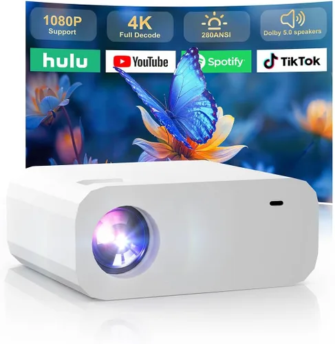 Mini Proyector con WiFi y Bluetooth, Proyector Inteligente Compatible con 1080P con Aplicaciones Integradas, Proyector de Películas al Aire Libre