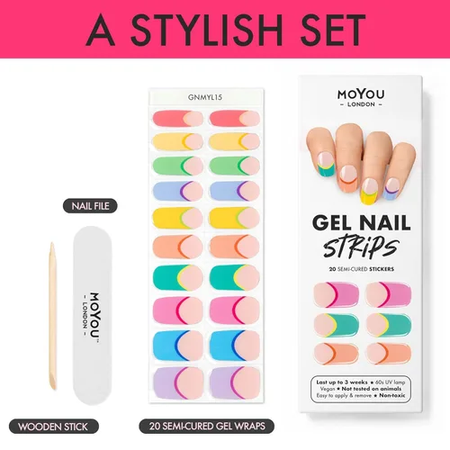 Miniatura 4 de MOYOU LONDON Tiras de uñas de gel semicuradas de color liso, 20 unidades. Envolturas de uñas de gel UV para manicura de calidad de salón, fácil