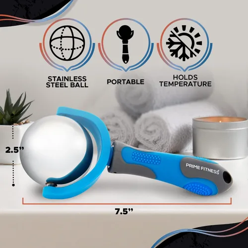Miniatura 7 de PRIME Fitness Bola de rodillo de masaje frío Terapia de frío Bola de rodillo de hielo con mango Cryo Stick Alivia el dolor muscular (azul)