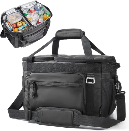 Miniatura 10 de TOURIT Lonchera térmica con lados blandos 48/60 latas gran bolsa de almuerzo plegable, caja de hielo, 8.4/10.6 galones enfriadores sin fugas y Negro