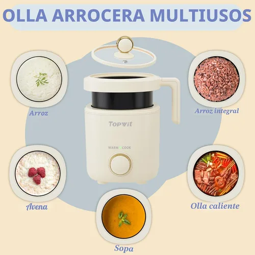 Miniatura 3 de TOPWIT Arrocera pequeña, mini olla arrocera para 2 tazas sin cocinar, arrocera portátil de 1.2 litros con revestimiento antiadherente, sin BPA, Beige