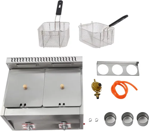 Miniatura 8 de Freidora comercial para encimera, 2 x 6.3 cuartos de galón, gran capacidad, doble tanque de gas, freidora de gas comercial de acero inoxidable con 2