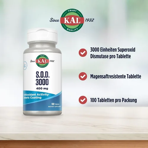 Miniatura 3 de KAL S.O.D. 3000 Suplemento antioxidante de 400 mg, superóxido dismutasa (SOD), fuente de hígado de res, soporte súper antioxidante, revestimiento