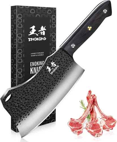 ENOKING 7.1″ Cuchillo de Carnicero y Cuchillos de Chef – Acero Inoxidable de Alto Carbono Forjado a Mano, Mango Completo para Cocina y Corte de