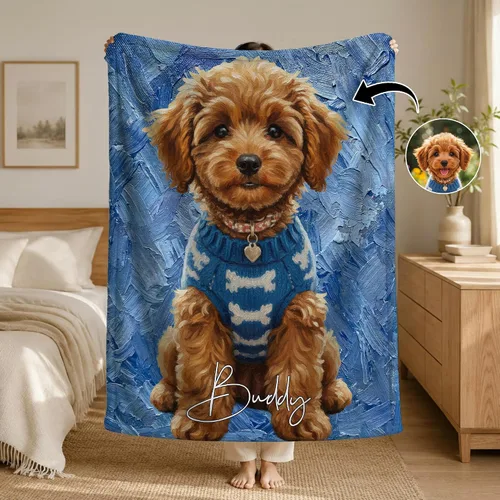 Miniatura 2 de callie Personalized Blanket with Oil Painting Photo - Customized Pet Lover Gifts - Dog Cat Memorial Gifts - Soft Cozy Warm Flannel/Sherpa Throw
