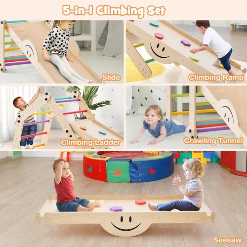 Miniatura 5 de Costzon Juguetes de escalada para niños pequeños, 10 en 1 plegable Montessori Escalera de madera para interiores con rampa reversible, métodos