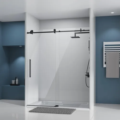 Miniatura 14 de DELAVIN Puerta de regadera sin marco de 56-60 pulgadas, puerta de regadera corredera para baño, vidrio templado transparente de 5/16 pulgadas (8mm)