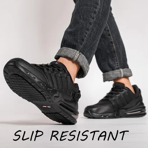 Miniatura 5 de LARNMERN Zapatos de trabajo antideslizantes para hombre, zapatos deportivos con amortiguación de aire, zapatos para restaurante Trabajo, casual
