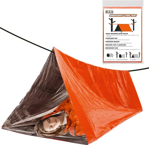 ANLOKE Tienda de supervivencia de emergencia Refugio - Kit de supervivencia para tienda de campaña de tubo de emergencia Mylar para 2 personas