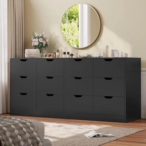 Miniatura 10 de HAUOMS Cómoda alta de 5 cajones, cómoda moderna negra para dormitorio, vestidor de armario con cajones para sala de estar, entrada, pasillo Negro