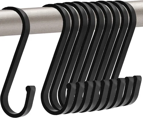 GAViA Ganchos en forma de S, ganchos en forma de S, ganchos negros mate en S resistentes para colgar ollas y sartenes, plantas, tazas de café,