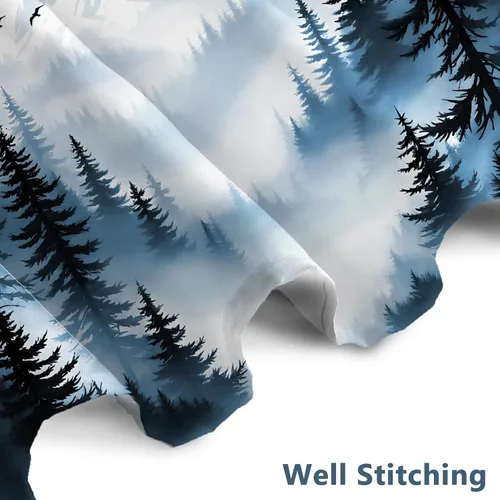 Miniatura 4 de Cortina de Ducha Azul Bosque de Pino Montaña Aves Paisaje Nebuloso Cortina de Ducha Impermeable de Tela para Decoración de Baño 60x72 Pulgadas