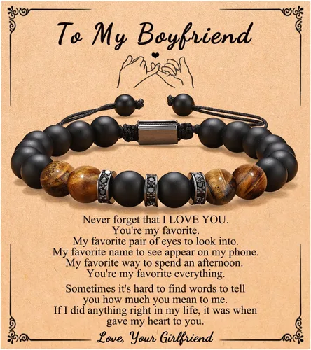 UNGENT THEM Pulsera ajustable de piedra natural para hombre, aniversario, cumpleaños, Navidad, graduación, regalo para él, hijo, hermano, marido,