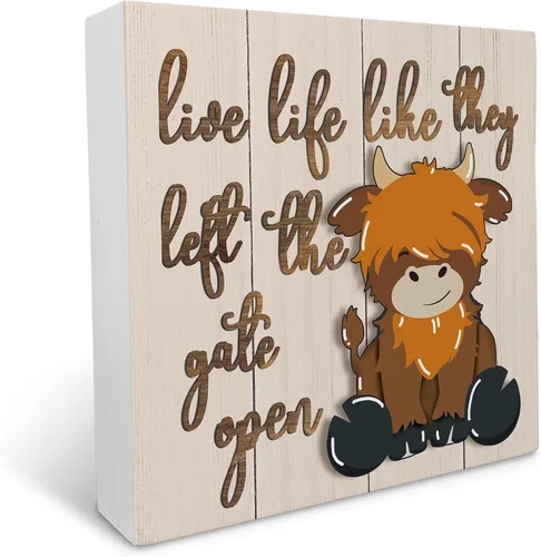 Miniatura 7 de Cartel de madera con estampado de vaca, decoración de caja de madera con texto en inglés "Farm Inspiration" con texto en inglés "Farm Inspiration