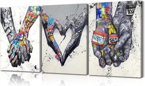 3 piezas de arte colorido de pared de graffiti, arte de pared, gesto de mano, decoración de pared, arte colorido, arte callejero, graffiti,