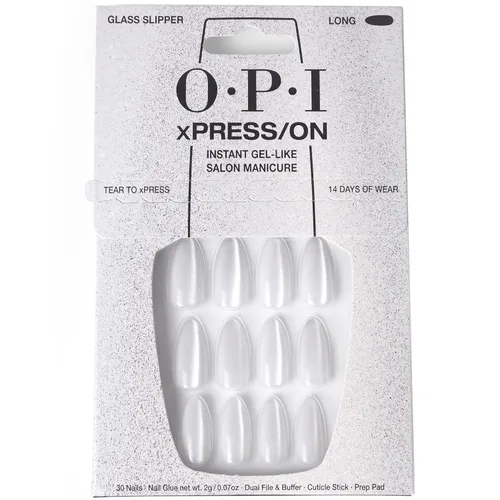 OPI xPRESS/ON Press on Nails | Short Round Classic, Long Almond & Coffin Shape Press-On Professional Nail Art Kit Zapatilla de cristal | Velvet White
