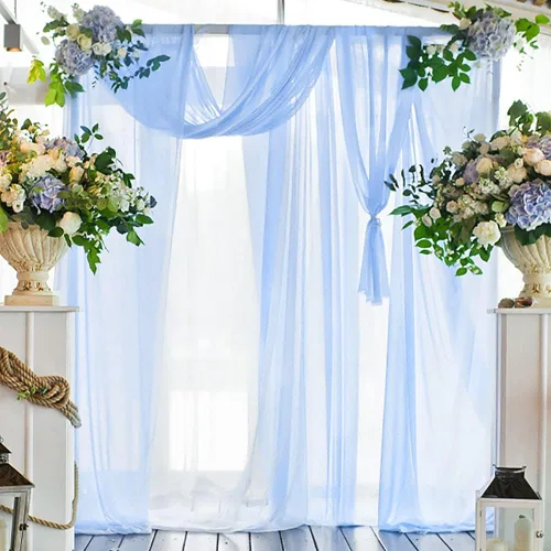 Miniatura 27 de Tela drapeada para arco de boda, 6 paneles de tela de gasa blanca, cortinas de telón de fondo transparente de 6 yardas para decoración de baby Blanco
